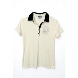 Maserati Women’s Rhinestone Logo Polo Shirt Size 2XL Cream Navy